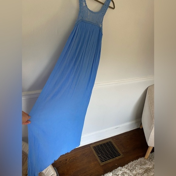 Flying Tomato Blue Sleeveless Floral Eyelet Scoop Neck Maxi Dress Size L - Picture 5 of 10